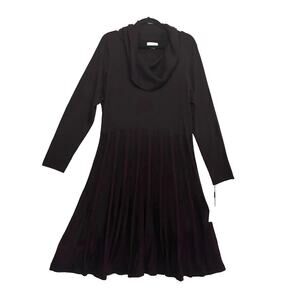 Calvin Klein Cowl Neck Fit & Flare Pleated Dress NWT Womens Sz 3X Aubergine Knit